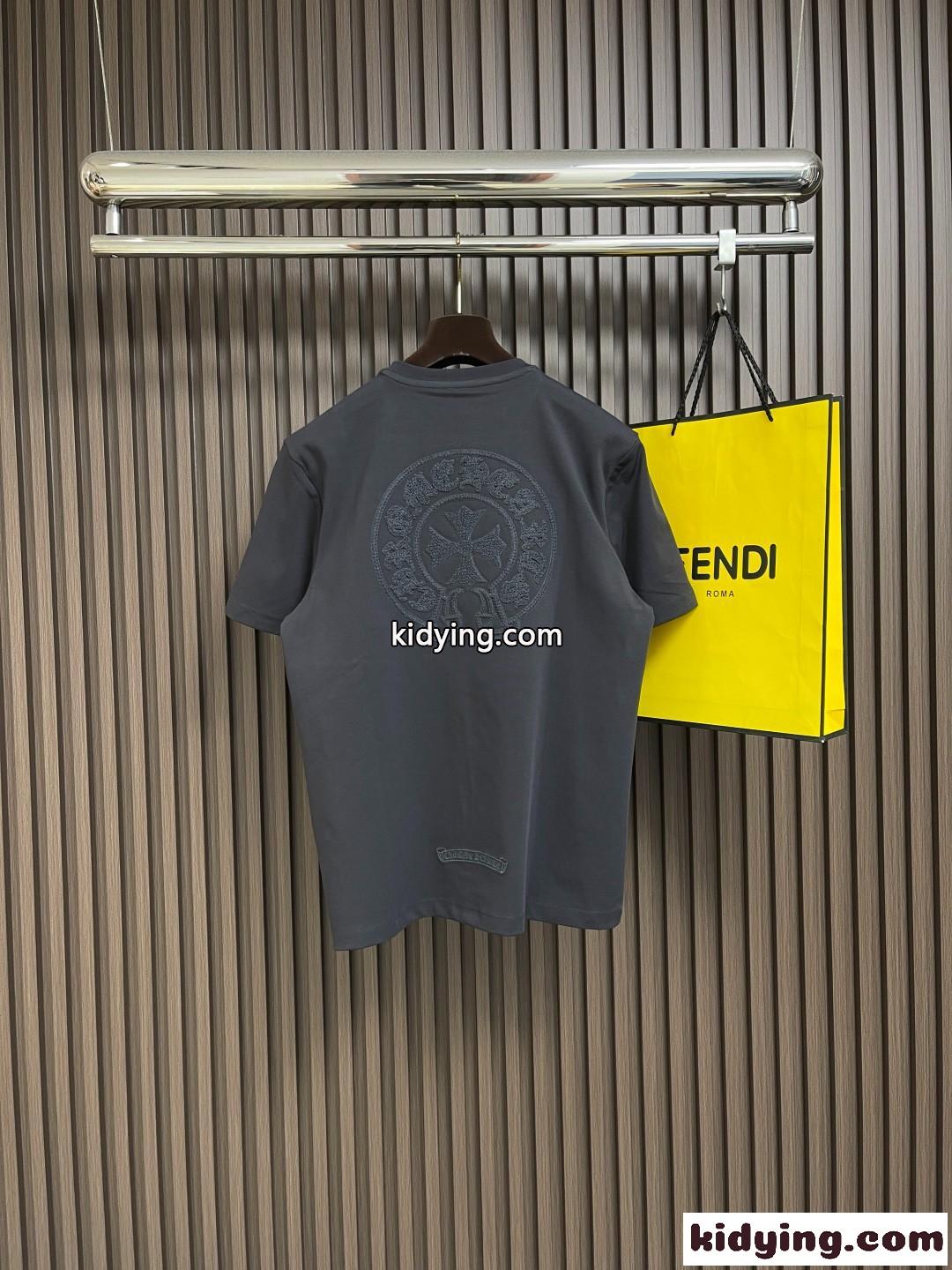 クロムハーツ Tシャツ 偽物 カジュアル 刺繍入り クルーネック 半袖Tシャツ コットン-1
