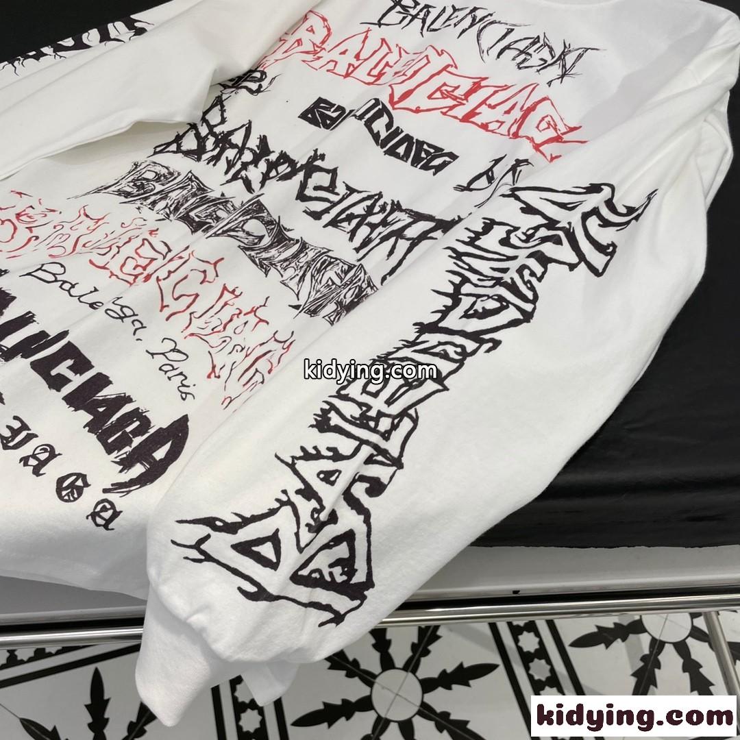 カジュアル ロングスリーブ Tシャツ バレンシアガ Tシャツ 偽物 ユニセックス ホワイト-2