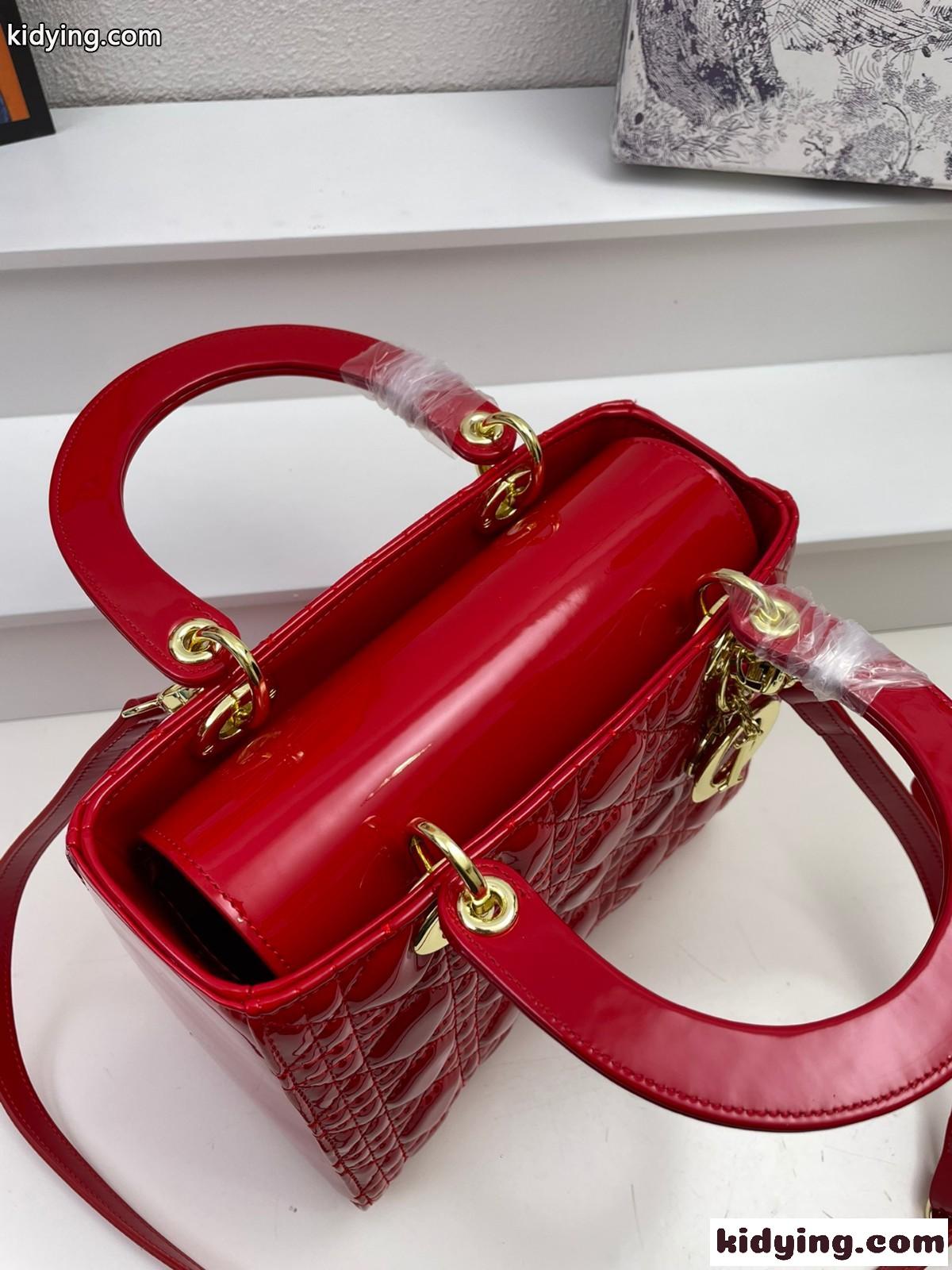 LADY DIOR パテントレザー ミディアムバッグ クリスチャン・ディオール バッグ コピー ハンドバッグ レッド-4
