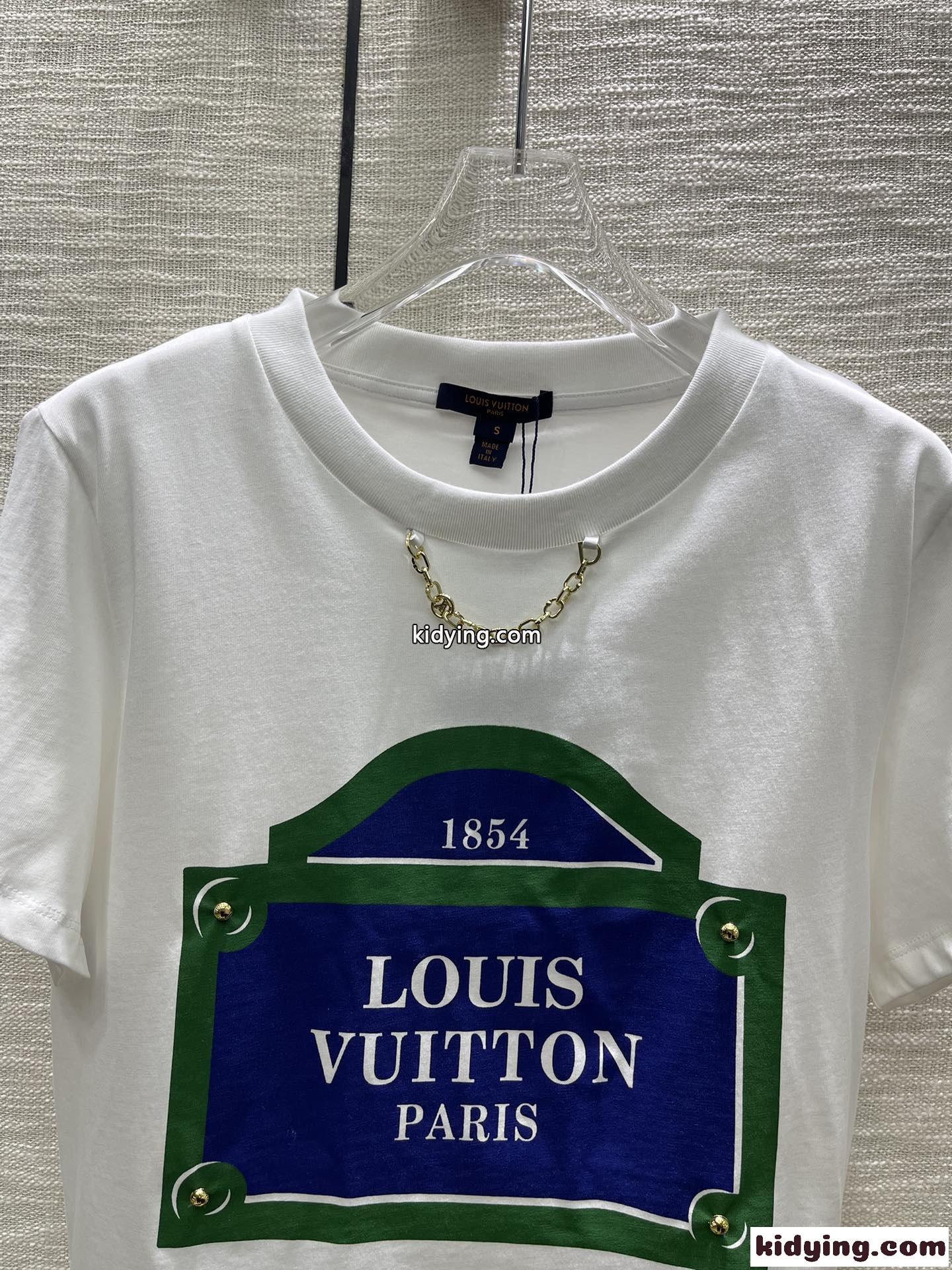ルイ・ヴィトン LVストリートサインTシャツ コピー 半袖 クルーネック トップス-1