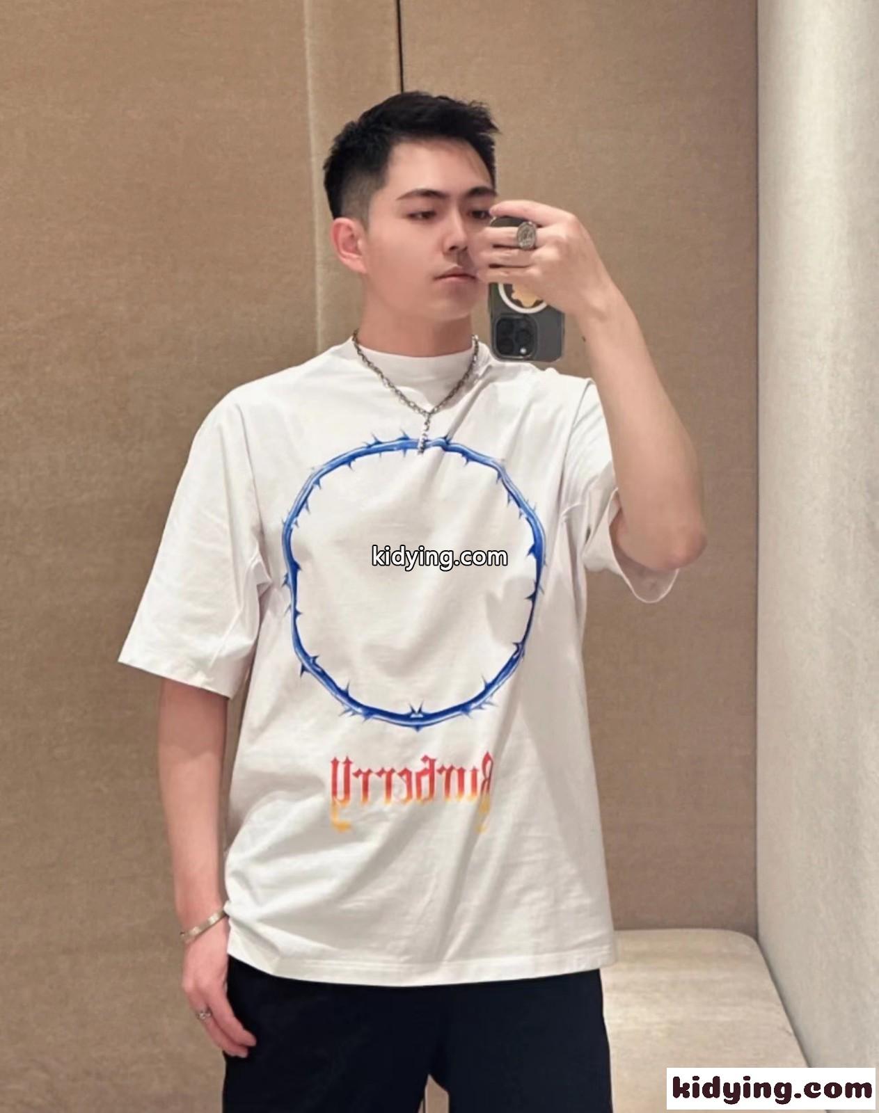 ソーン&ロゴプリント コットン オーバーサイズTシャツ バーバリー Tシャツ コピー ユニセックス-2