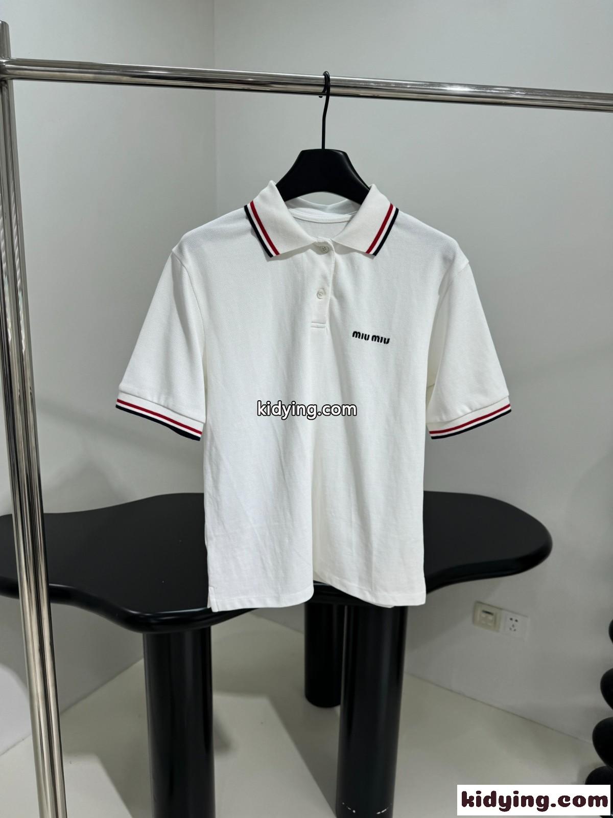 おしゃれ コットンピケ ポロシャツ ミュウミュウ Tシャツ 偽物 レディース-1
