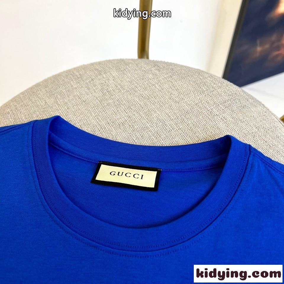 ADIDAS X GUCCI コットン クルーネック Tシャツ グッチ Tシャツ コピー 男女兼用 ブルー-1