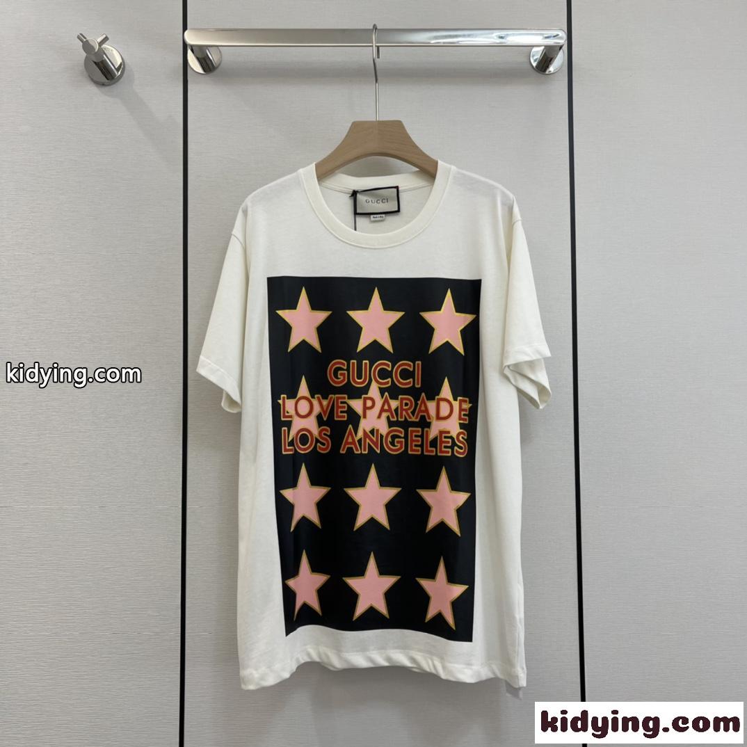 春夏 新作 プリント ゆったり ユニセックス グッチ 半袖Tシャツ コピー クルーネック おしゃれ トップス カジュアル-1