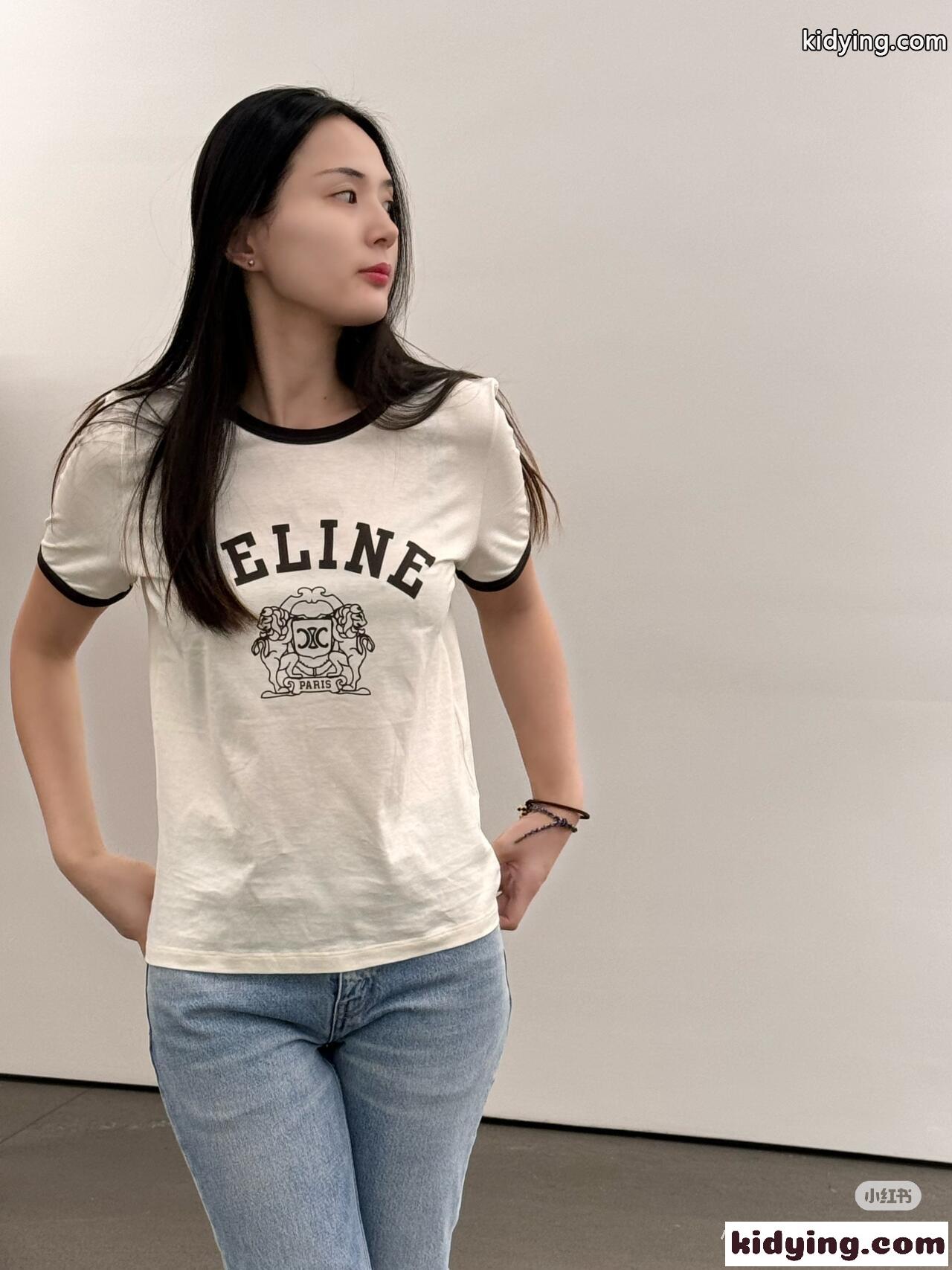 飽きのこない 人気 コットン 半袖Tシャツ セリーヌ Tシャツ コピー ホワイト-5