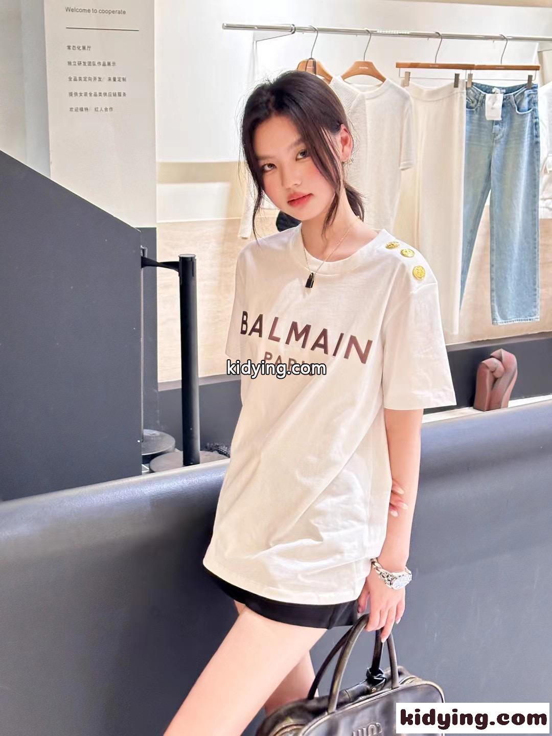 シンプル おしゃれ ロゴ入り 半袖Tシャツ バルマン Tシャツ コピー ホワイト-3