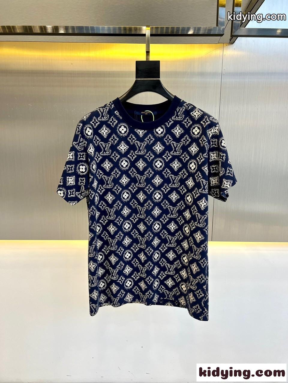 人気 モノグラム 半袖Tシャツ ルイ・ヴィトン Tシャツ コピー クルーネック ネイビー-0