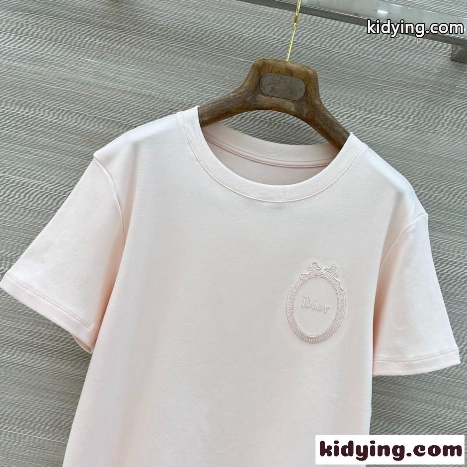 Dior Médaillon エンブロイダリー 半袖Tシャツ クリスチャン・ディオール Tシャツ コピー ピンク-2