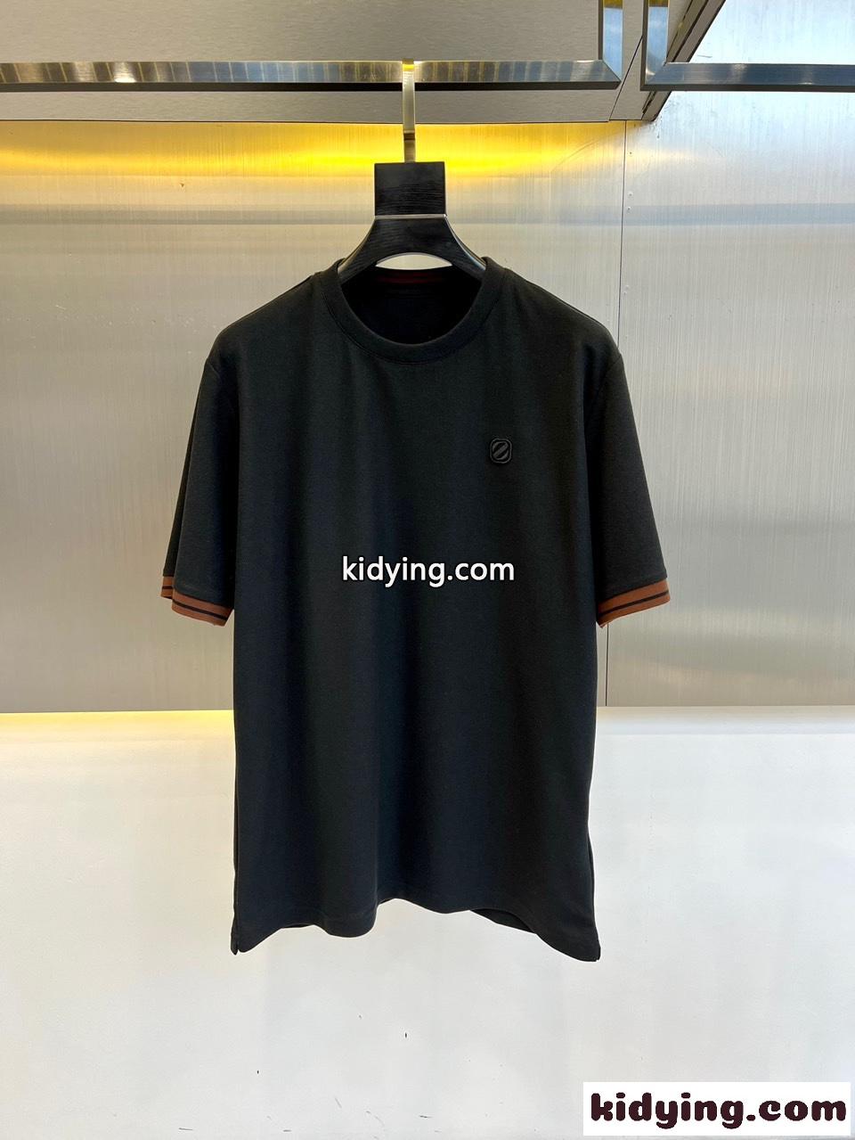 カジュアル ゆったり 快適 エルメネジルド・ゼニア 半袖Tシャツ コピー ブラック-0