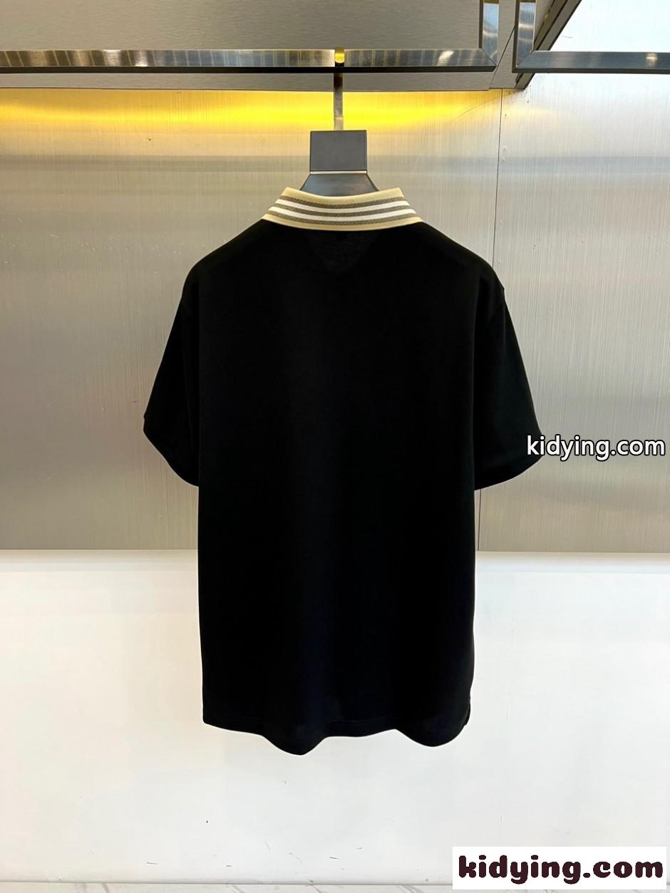 バーバリー Tシャツ 偽物 EKD コットンピケ 半袖 ポロシャツ ブラック-3
