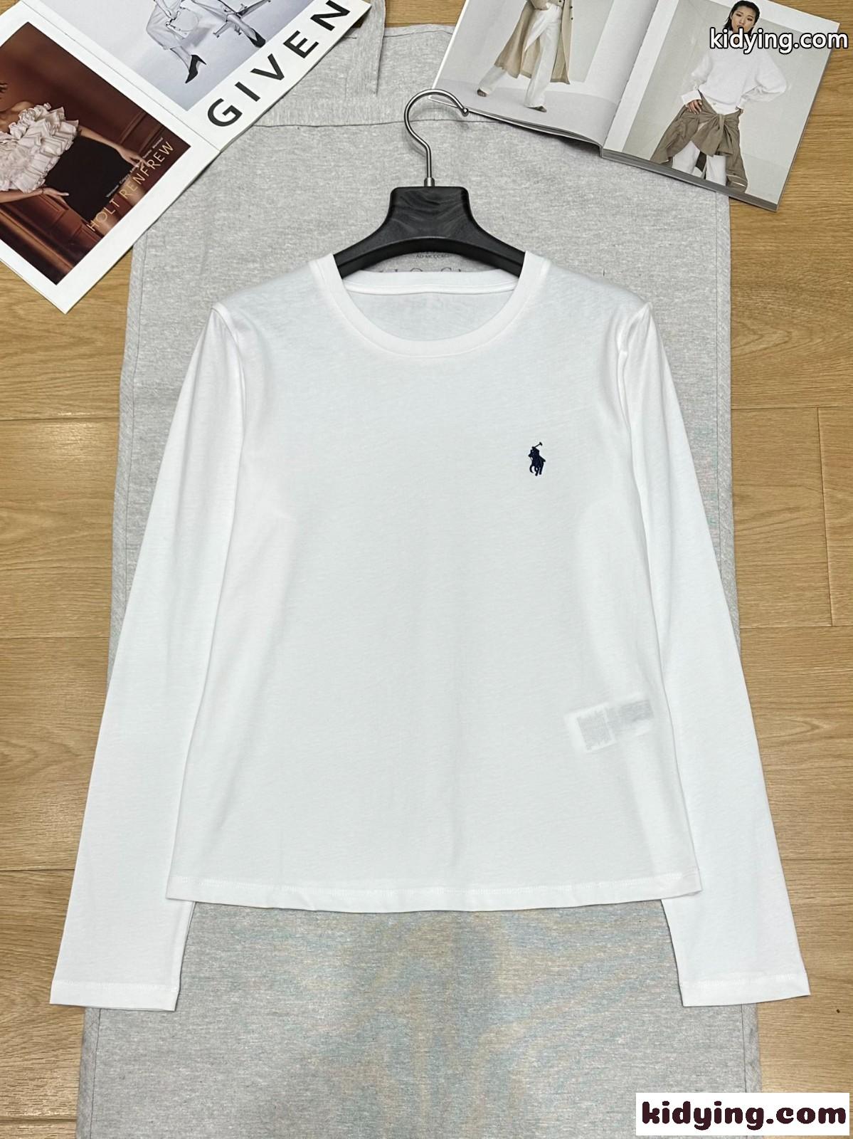 シンプル ロゴ刺繍 コットン 長袖Tシャツ ラルフローレン Tシャツ コピー ホワイト-2