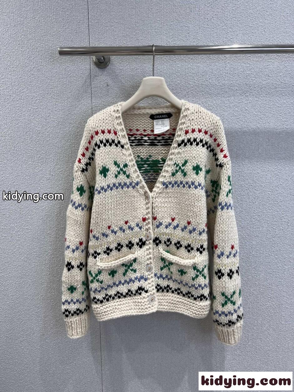 フェアアイル柄 ローゲージ カシミヤ カーディガン シャネル ニット 偽物 Vネック-0