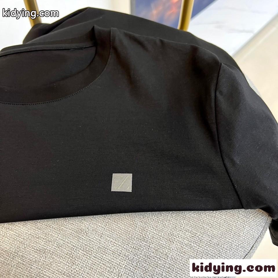 シンプル 合わせやすい クルーネック エルメネジルド・ゼニア 半袖Tシャツ コピー ブラック-1
