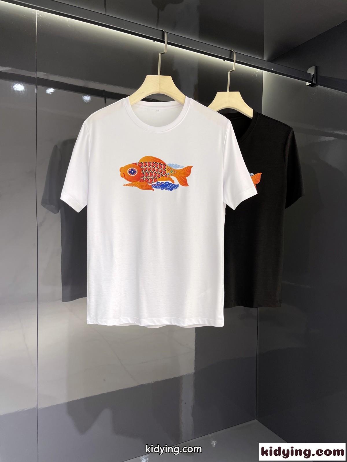 快適 通気 夏 トップス 半袖 ルイ・ヴィトン Tシャツ コピー 柔らかい シンプル クルーネック おしゃれ ホワイト ブラック-0