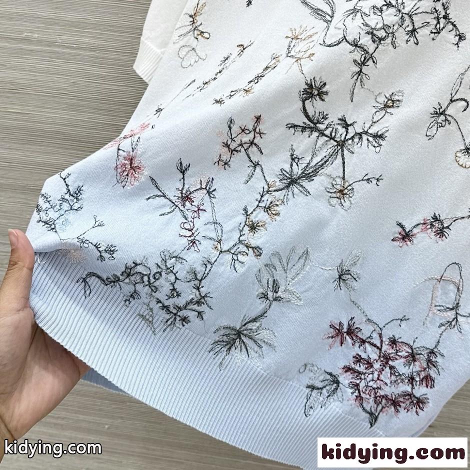 ボタニカル刺繍 グラデーション 半袖 サマーニット クリスチャン・ディオール ニット コピー ブルー-2