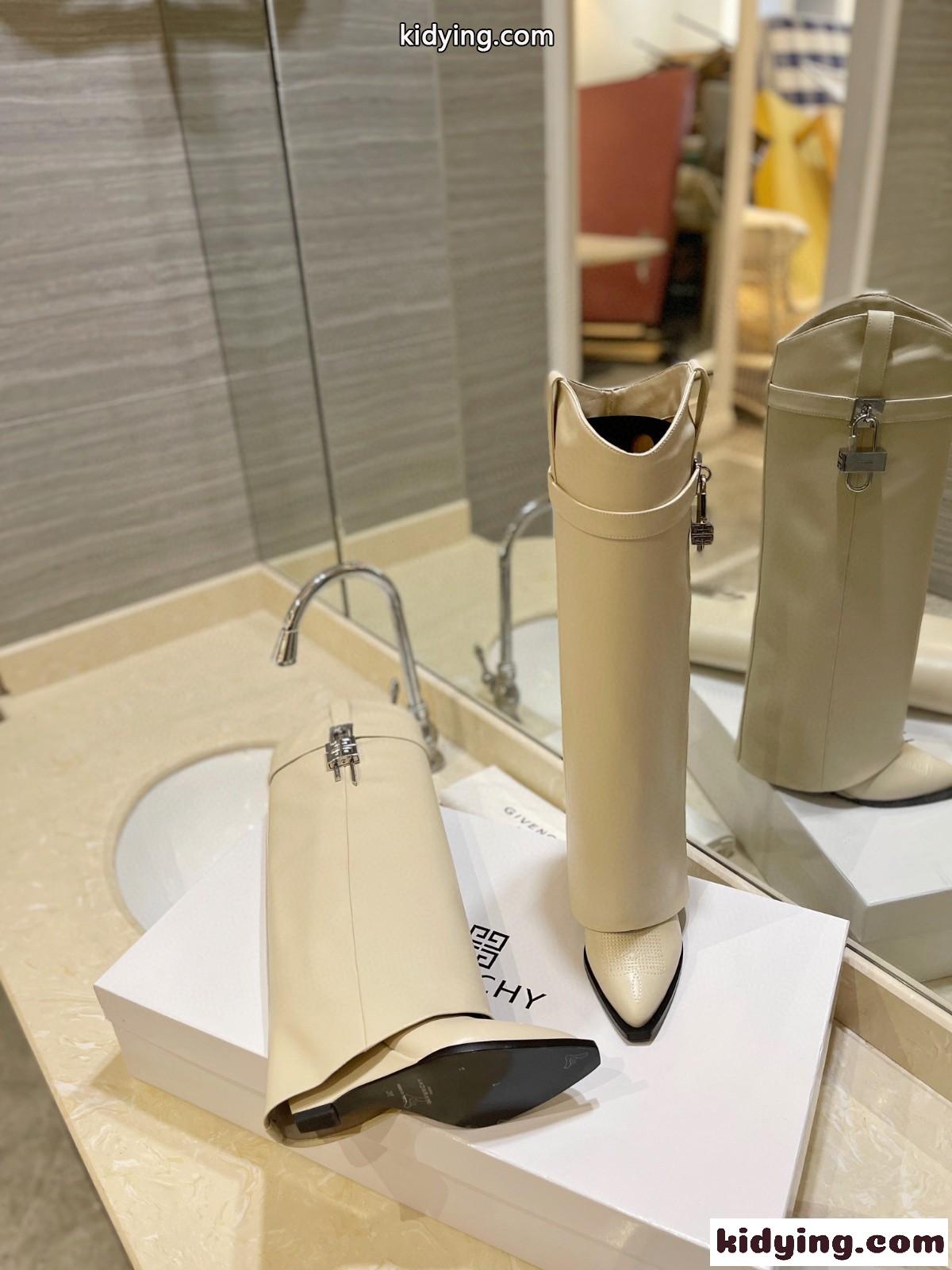 シャークロック カウボーイ ブーツ レザー ジバンシィ ブーツ スーパーコピー ベージュ-2