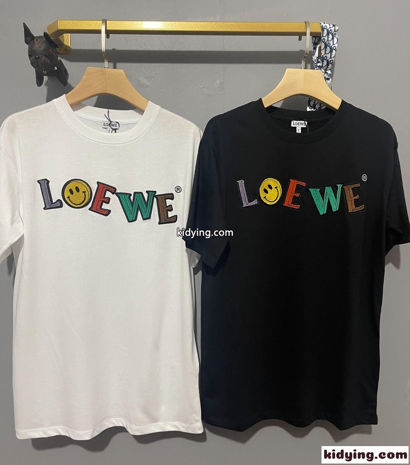 人気 ゆったり 体型カバー 着痩せ ロエベ tシャツ コピー ラウンドネック ロゴ 刺繍 コットン カジュアル-0