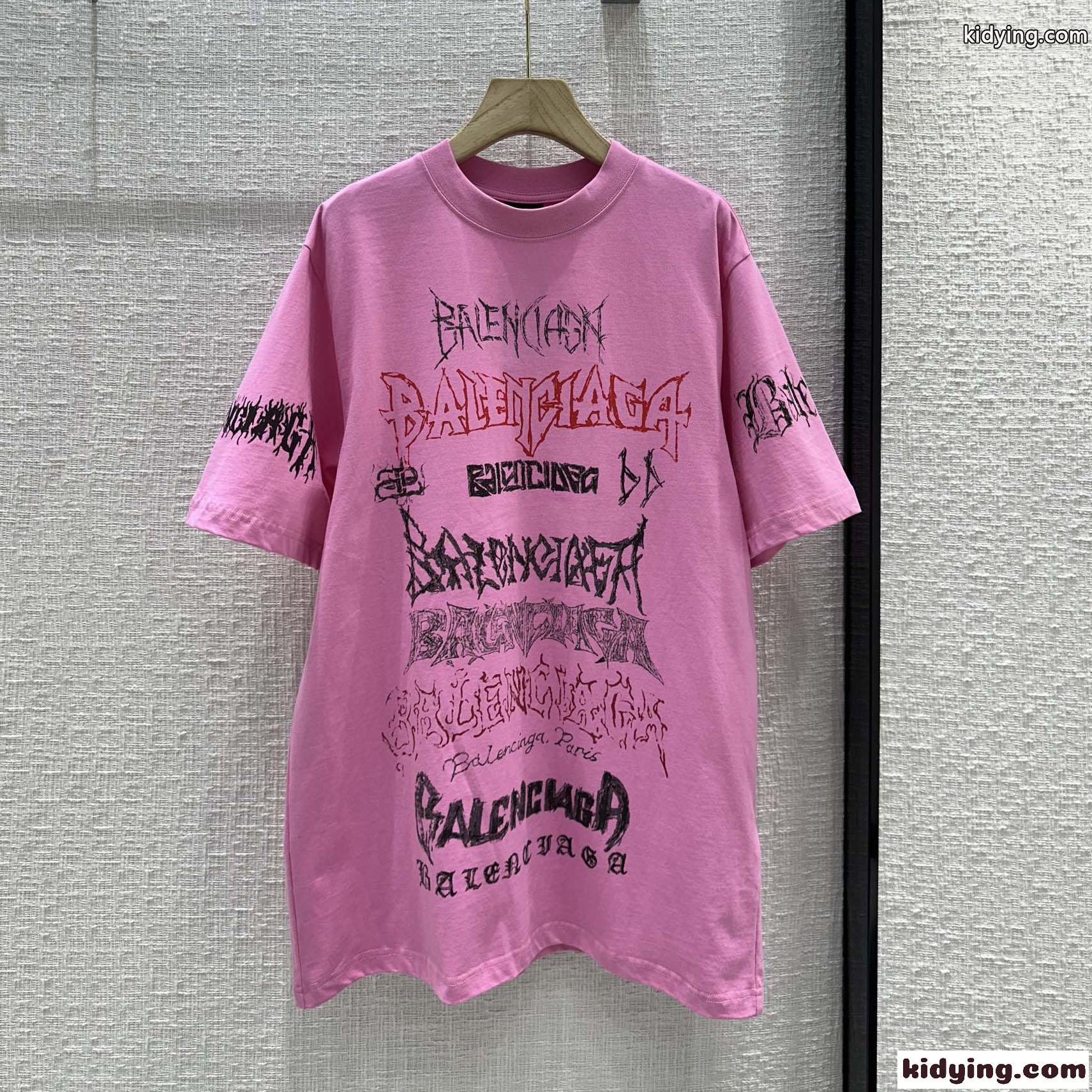 人気 オーバーサイズ 半袖Tシャツ バレンシアガ Tシャツ 偽物 ユニセックス ピンク-2