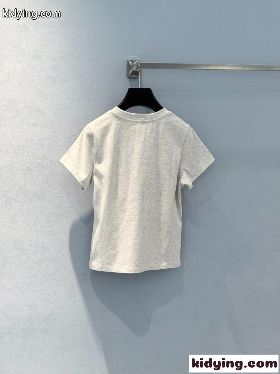 アレキサンダーワング Tシャツ 偽物 シンプル ロゴ入り 半袖Tシャツ コットン グレー-1