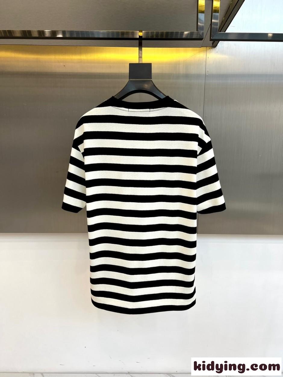 グッチ Tシャツ 偽物 クルーネック ボーダー柄 ロゴ入り 半袖Tシャツ-3