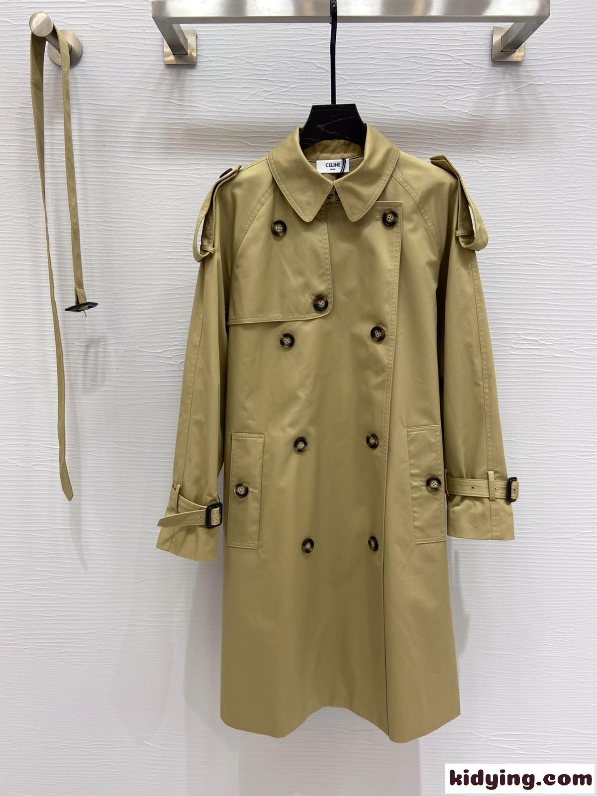 クラシック 人気 ダブルブレスト 定番 セリーヌ ジャケット コピー レディース ロング トレンチコート 無地 おしゃれ-0