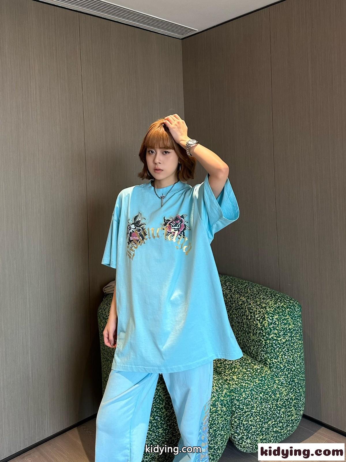 オーバーサイズ バレンシアガ TACKY TATTOO Tシャツ コピー ライトブルー-4