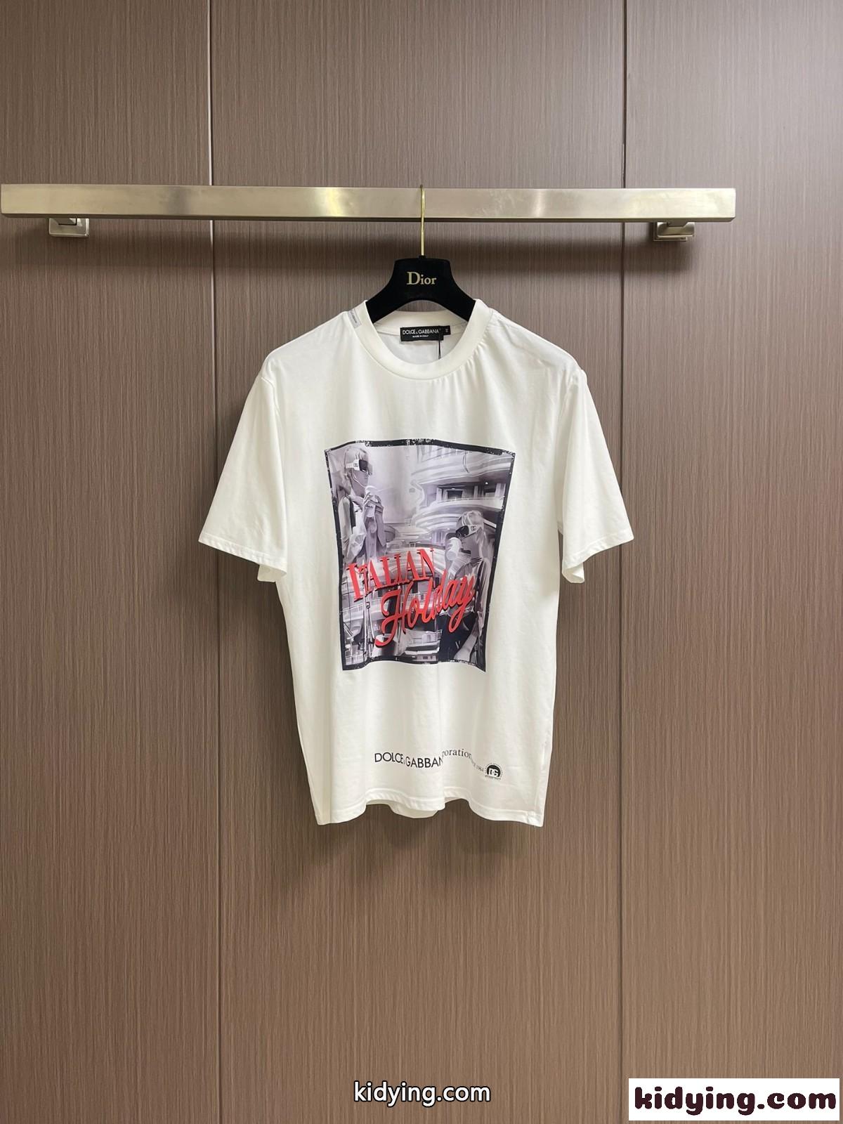 イタリアンホリデープリント 半袖Tシャツ ドルチェ&ガッバーナ Tシャツ コピー コットン-2