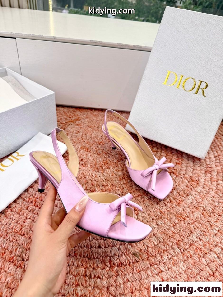 エレガント サテン Dior Bow ヒール スリングバックサンダル クリスチャン・ディオール コピー ピンク-4