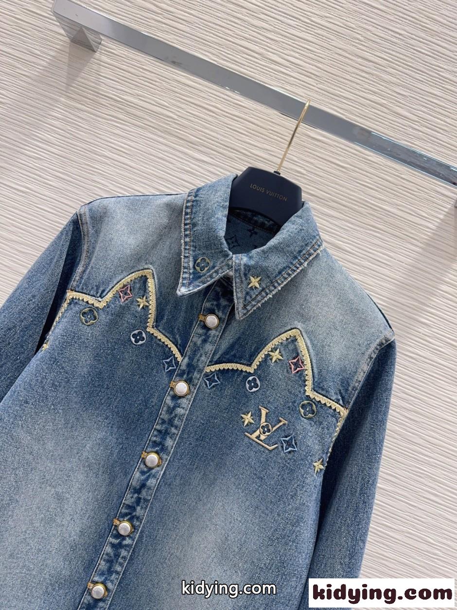 カジュアル 刺繍入り デニムシャツ ルイ・ヴィトン シャツ コピー コットン-2