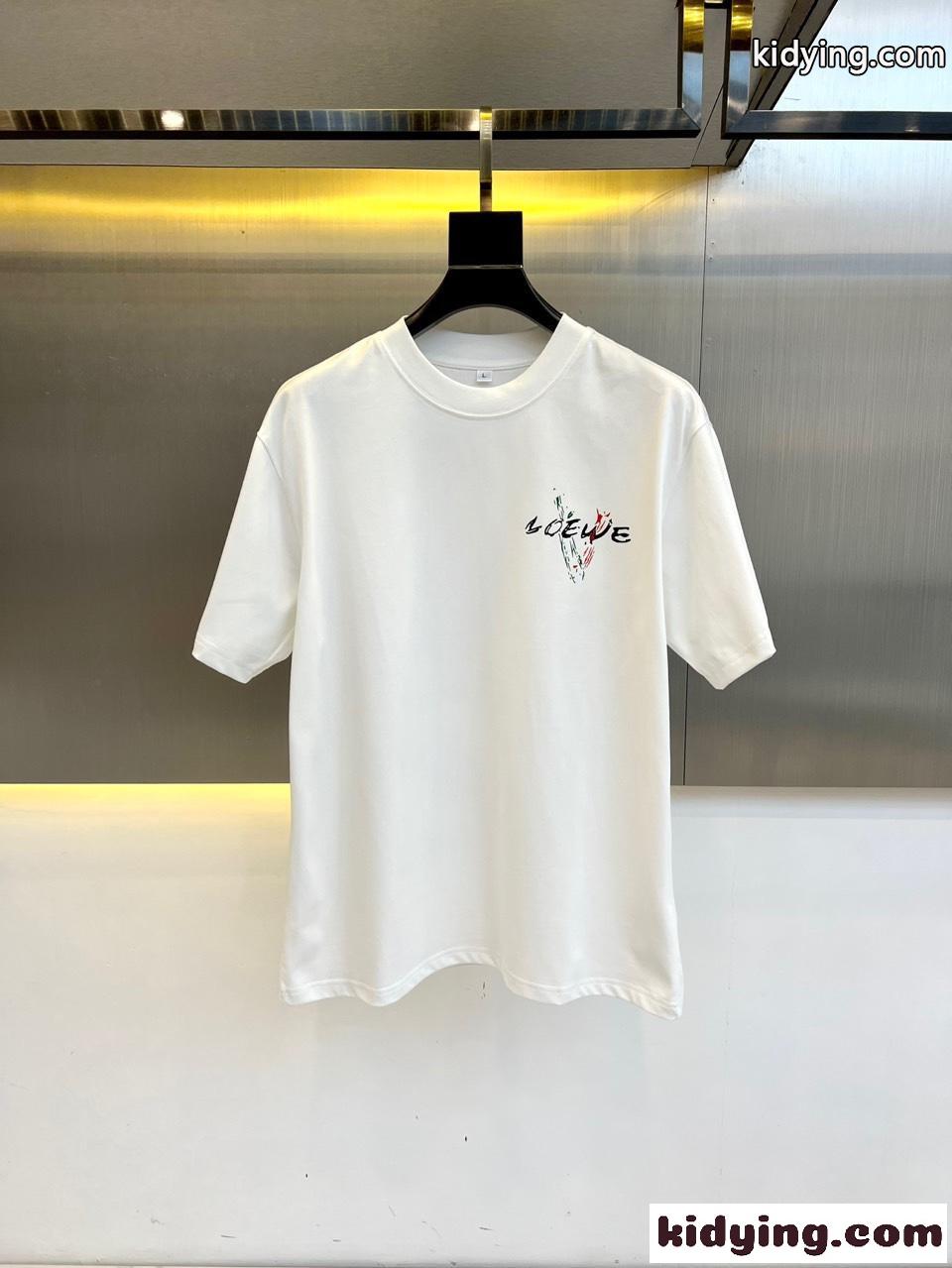 バックプリント クルーネック 半袖Tシャツ ロエベ Tシャツ 偽物 ホワイト-0