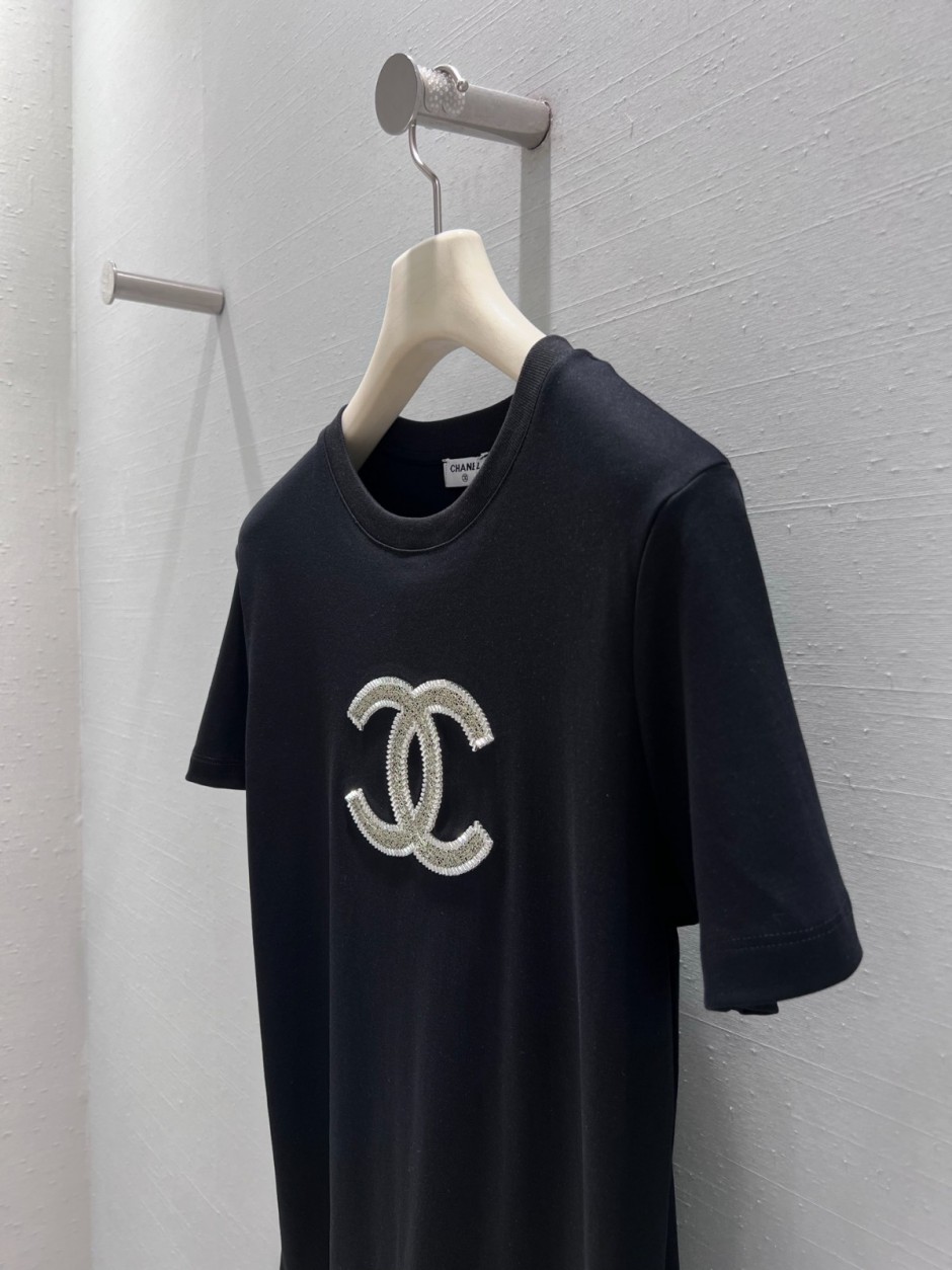 シンプル ロゴ 半袖Tシャツ シャネル Tシャツ コピー ブラック-3