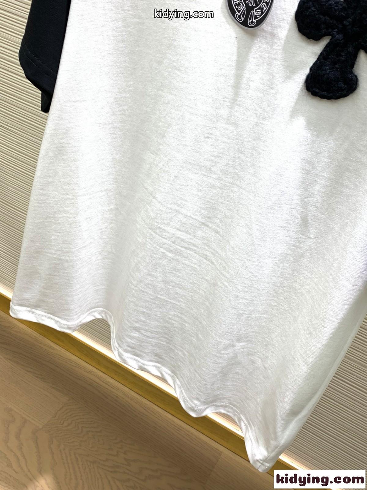 カジュアル 定番 配色 コットン 半袖Tシャツ クロムハーツ Tシャツ コピー ホワイト-3