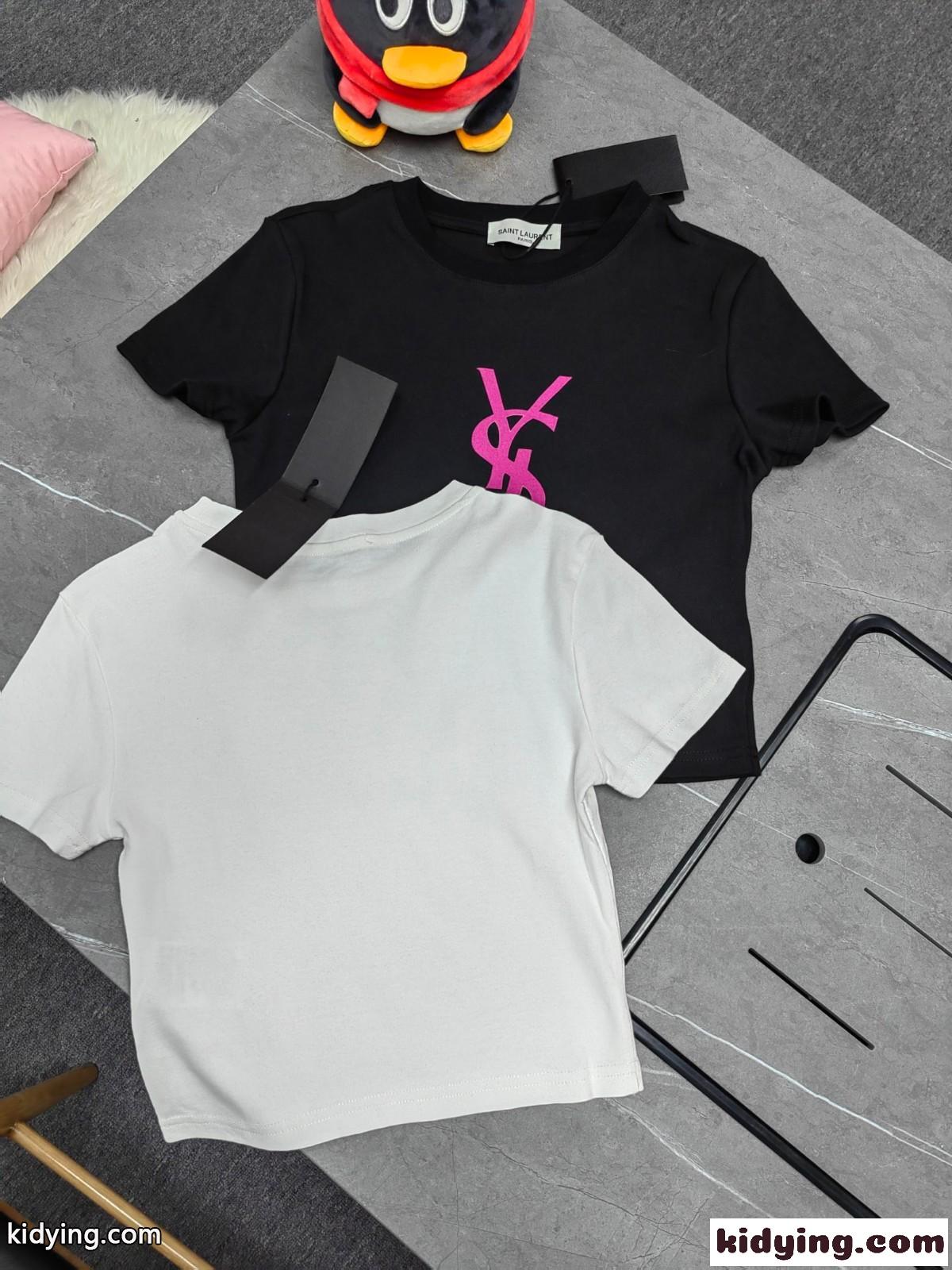 おしゃれ ロゴ プリント イヴ・サンローラン 半袖Tシャツ コピー クルーネック コットン-3