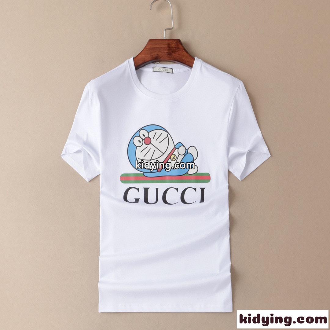 遊び心いっぱい ドラえもん プリント シルケット加工 グッチ 半袖Tシャツ コピー クルーネック トップス-2