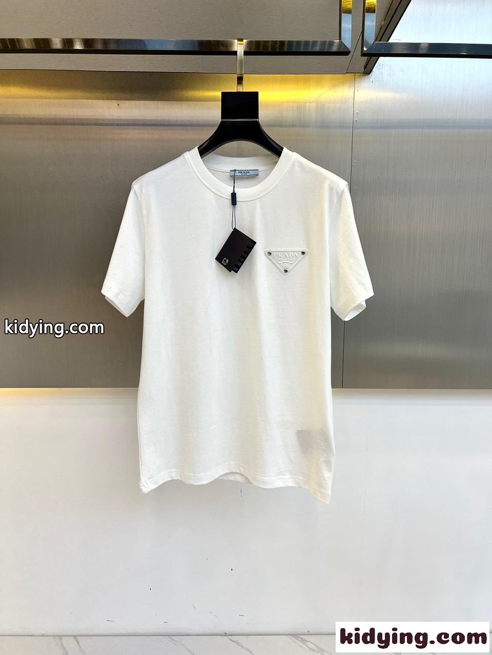 プラダ Tシャツ コピー カジュアル ロゴ入り クルーネック 半袖Tシャツ ホワイト-0
