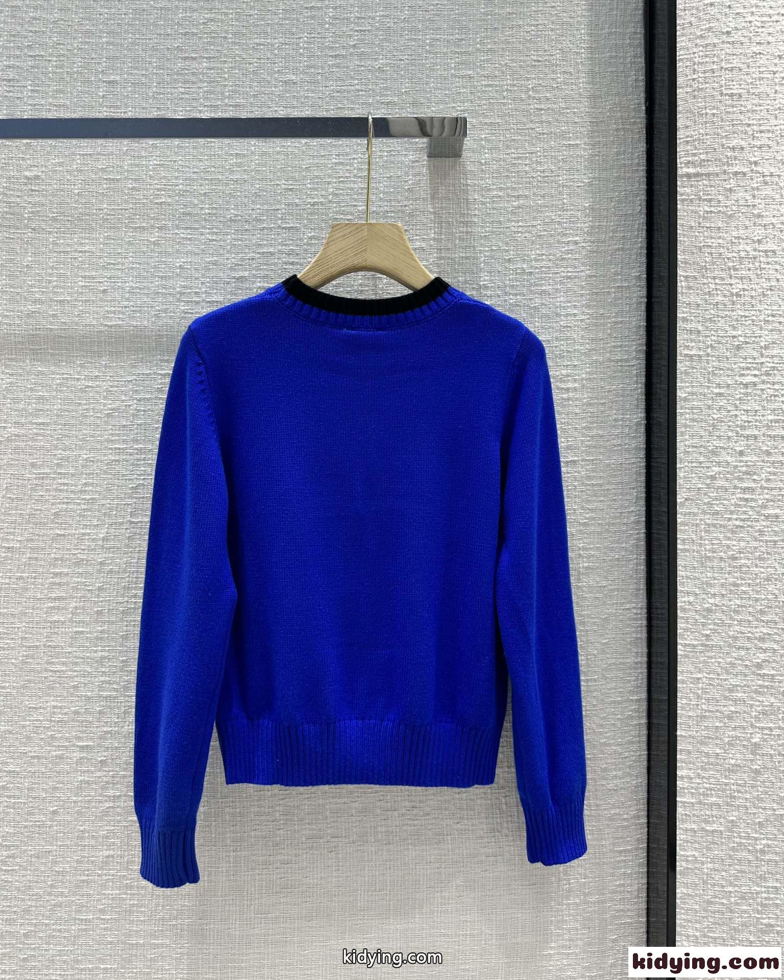 シンプル 配色 クルーネック アナグラム ロエベ セーター コピー ロングスリーブ ブルー-4