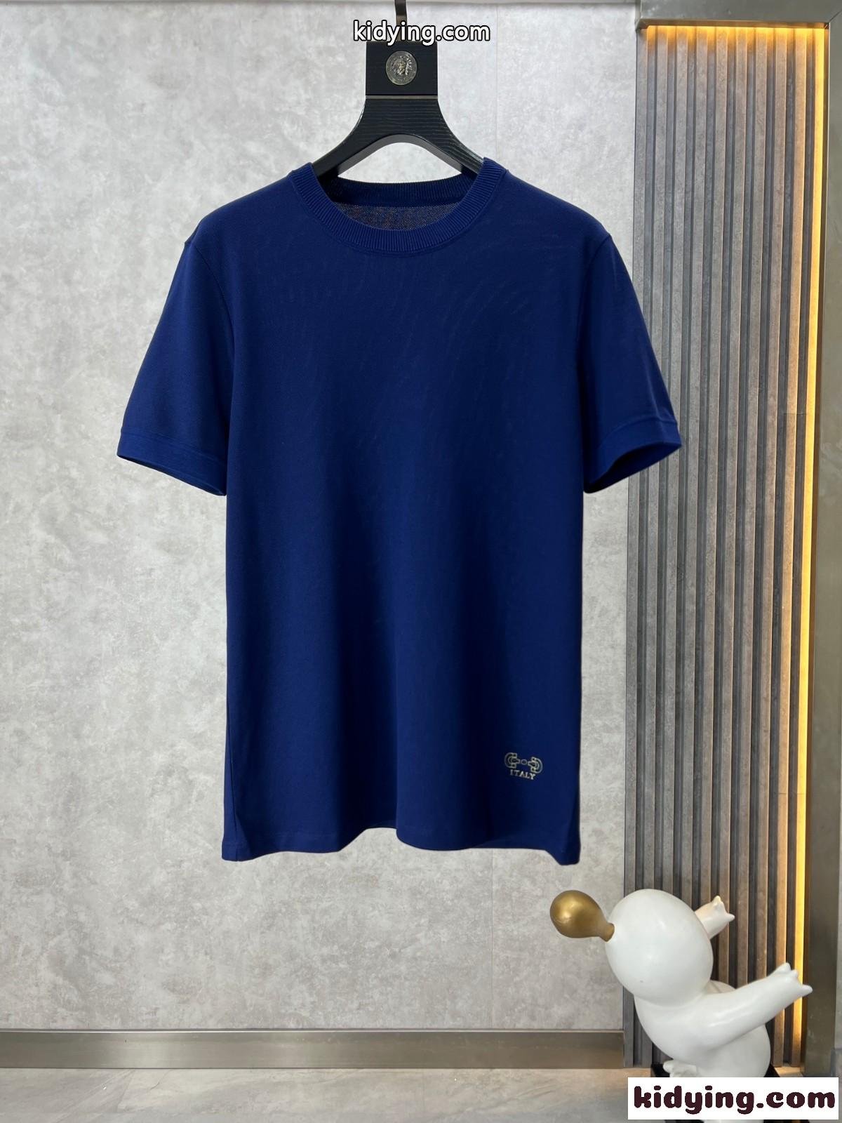 サルヴァトーレ・フェラガモ Tシャツ コピー シンプル ロゴ入り 半袖Tシャツ ブルー-1