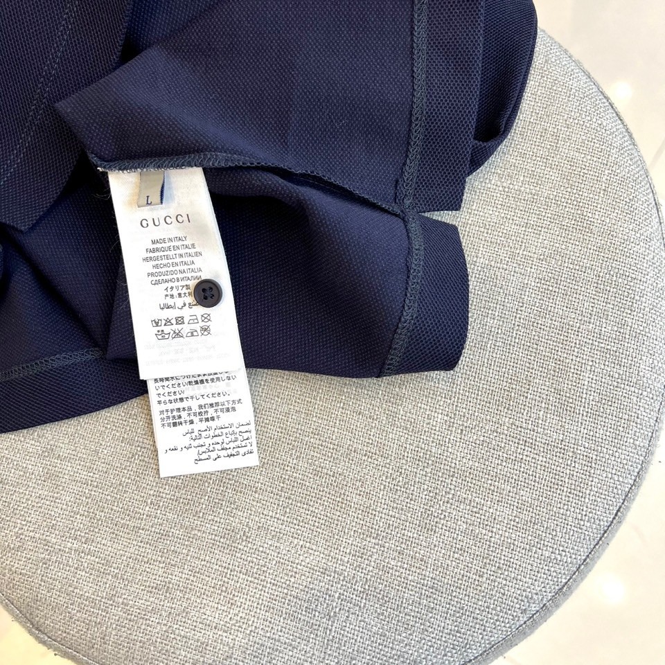 洗練された コットンピケ ポロシャツ グッチ Tシャツ 偽物 半袖トップス ネイビー-4