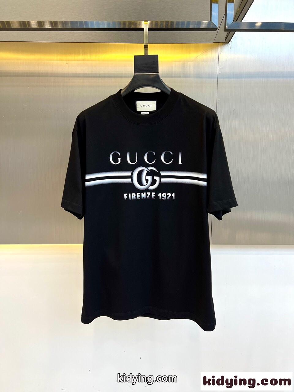 GUCCIプリント コットンジャージー Tシャツ グッチ 半袖Tシャツ コピー ブラック-0