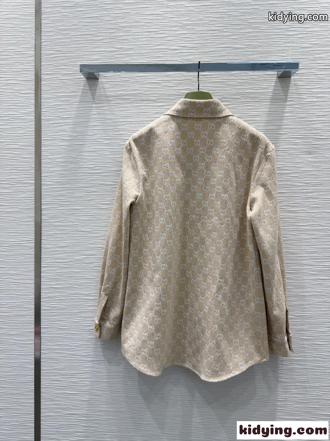 GGジャカード ロングスリーブシャツ グッチ シャツ 偽物 トップス ベージュ-4