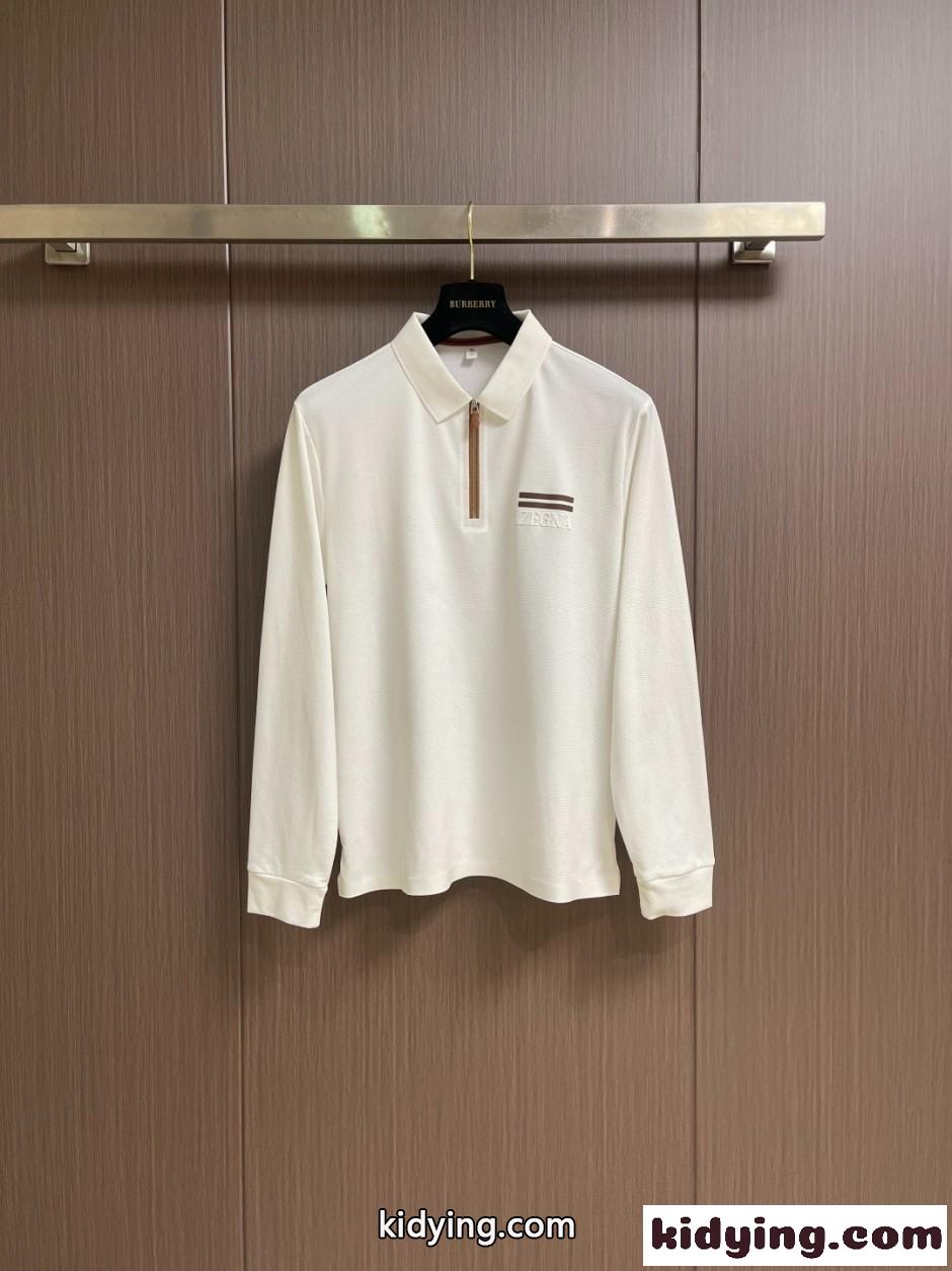 エルメネジルド・ゼニア Tシャツ 偽物 大人 洗練された ハーフジップ 長袖ポロシャツ ホワイト-0