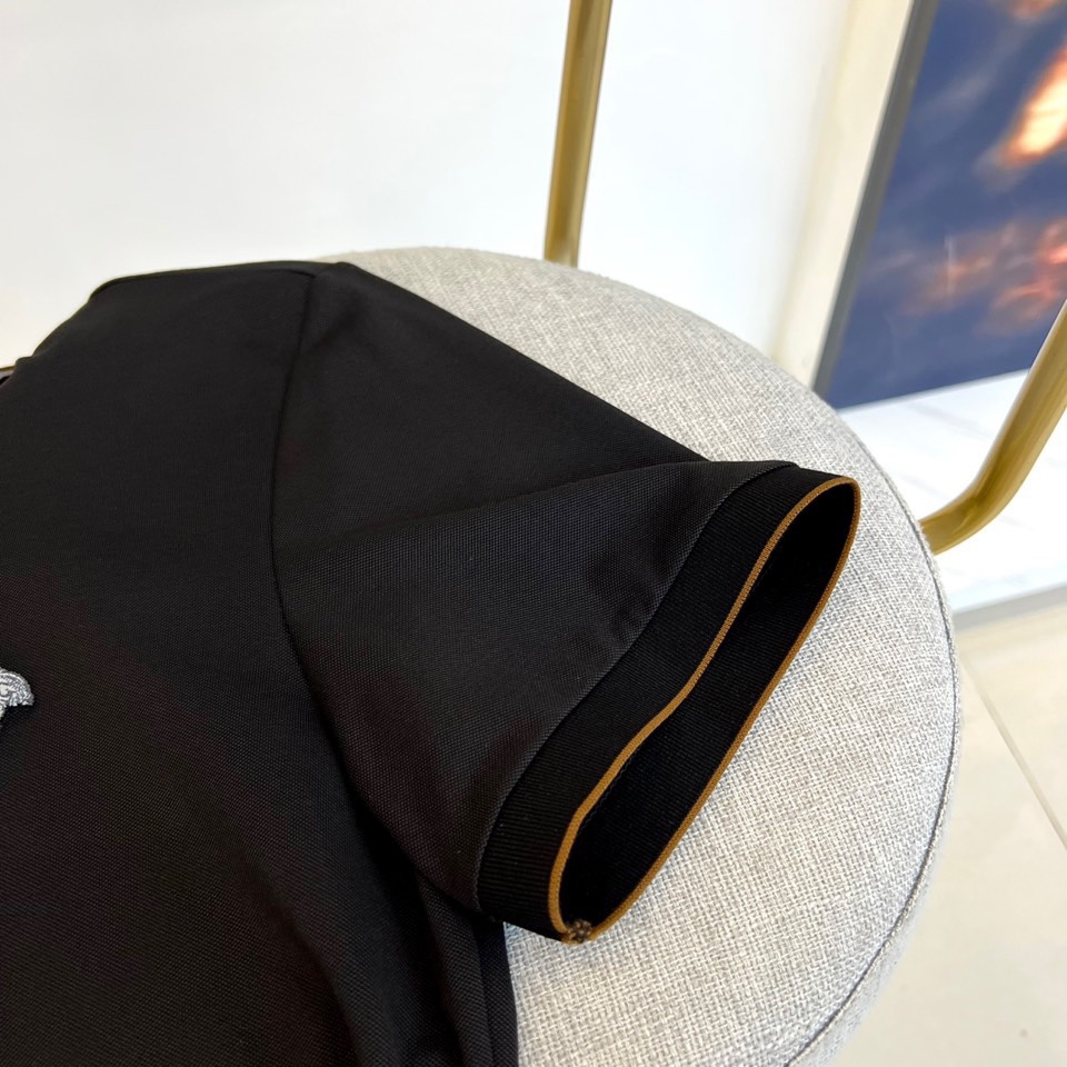 洗練された ビジネス カジュアル 半袖 ポロシャツ ヴェルサーチェ Tシャツ コピー ブラック-3