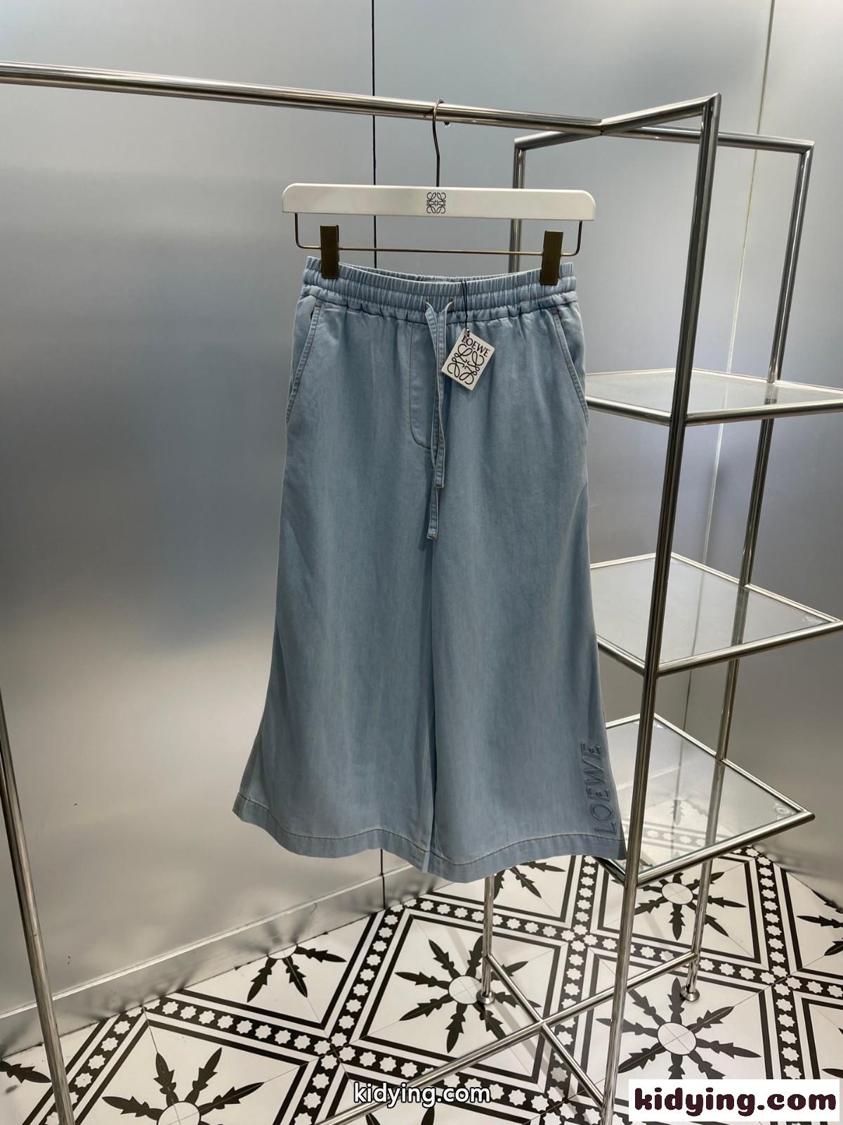 リネンブレンドデニム クロップド ジーンズ ロエベ ジーンズ コピー レディース-1
