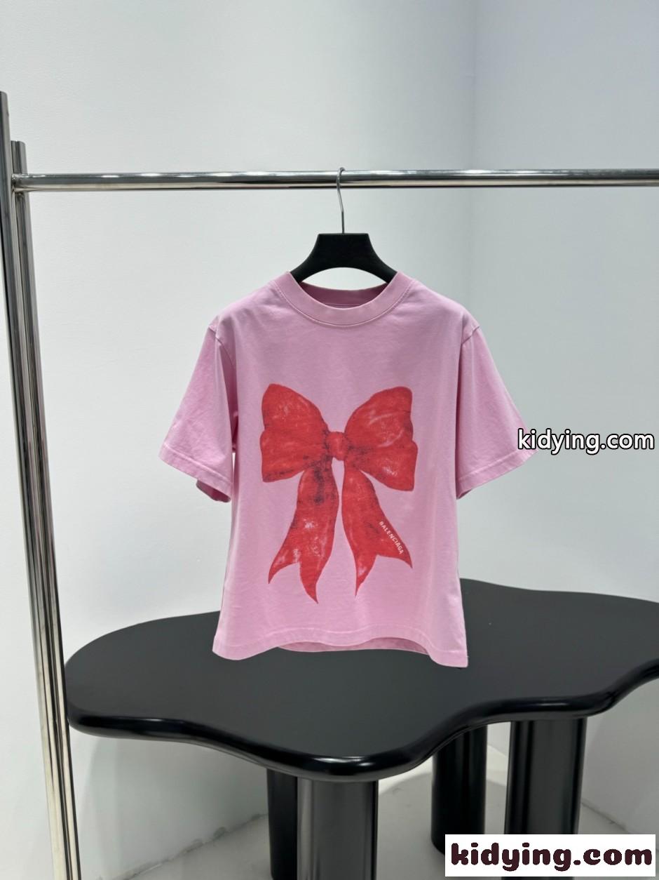 目を引く リボン 半袖Tシャツ バレンシアガ Tシャツ コピー ピンク-0