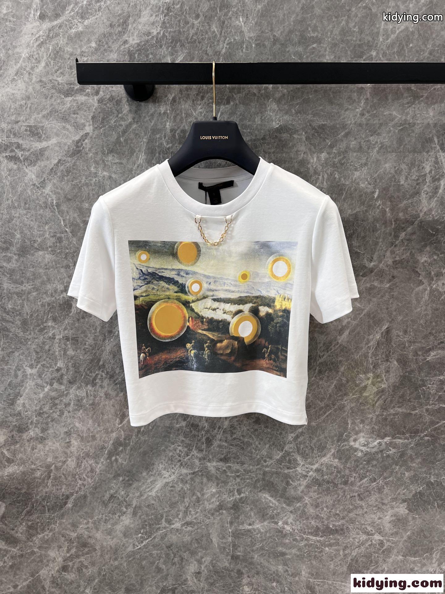 Louis Vuitton x Laurent Grasso プリントTシャツ コピー コットン クロップド丈-2