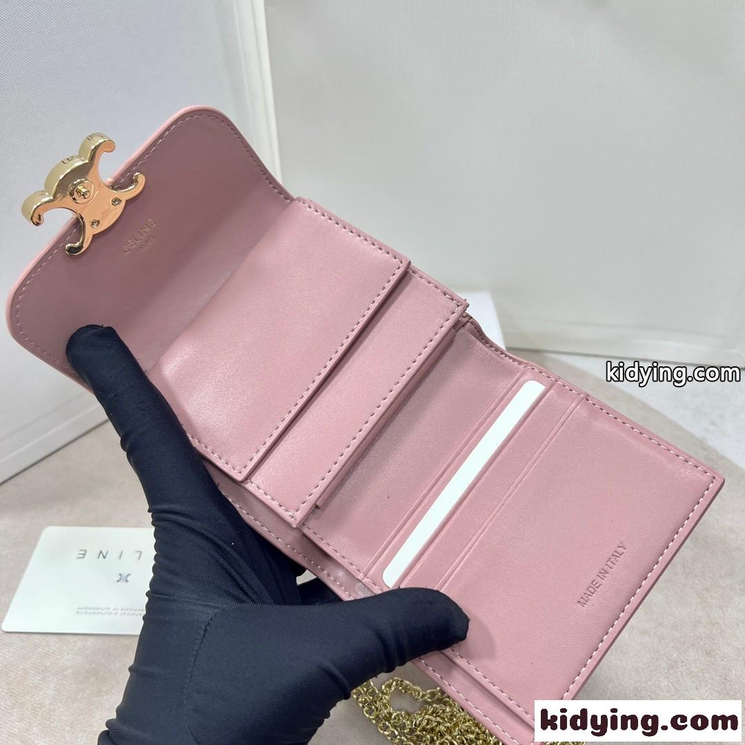 人気 トリオンフ ウォレット セリーヌ 財布 コピー コンパクト ピンク-4
