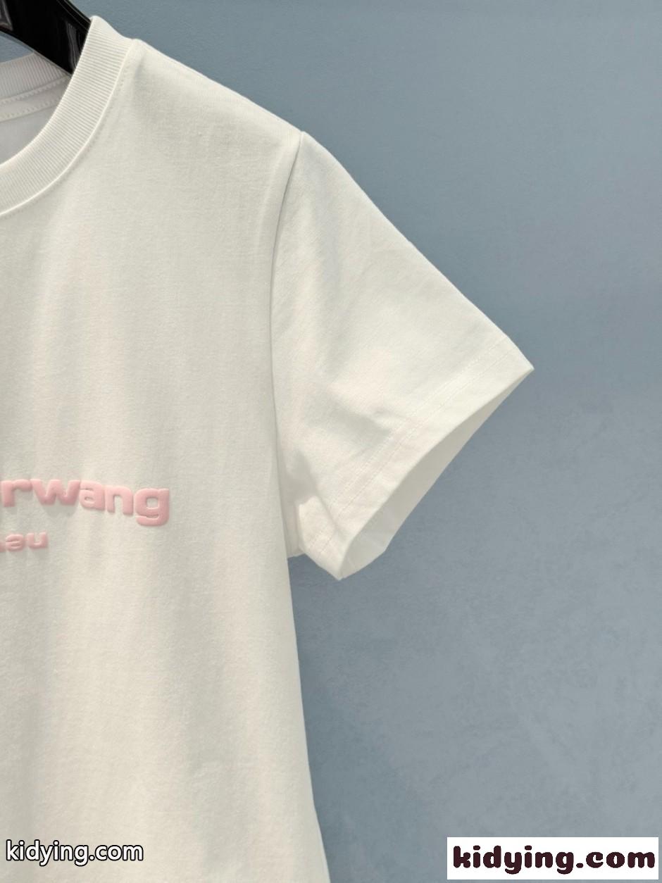 アレキサンダーワング Tシャツ 偽物 シンプル ロゴ入り 半袖Tシャツ コットン ホワイト-3