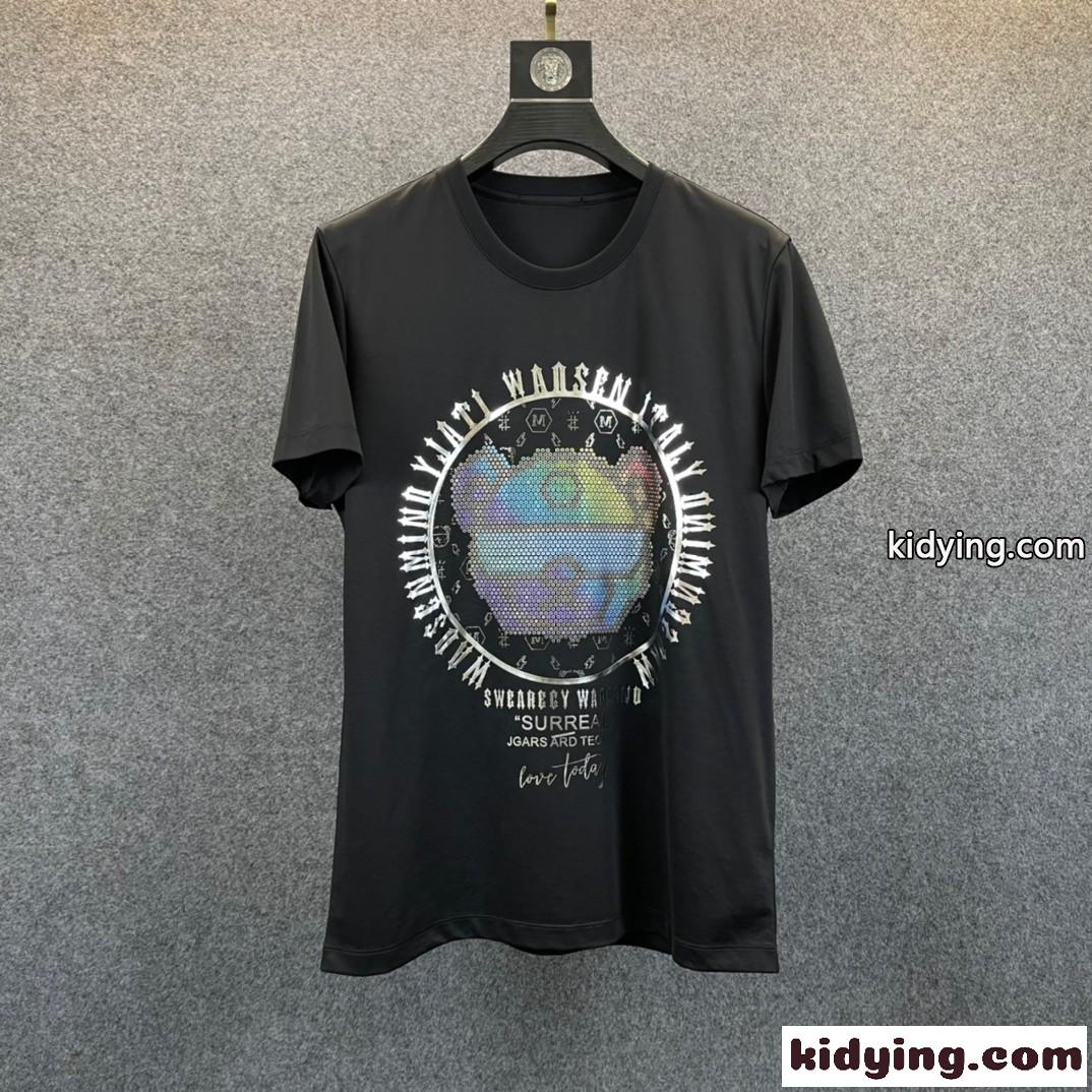 快適 着心地いい クルーネック 柔らかい お洒落 カジュアル フィリッププレイン 半袖Tシャツ コピー ホワイト ブラック-3