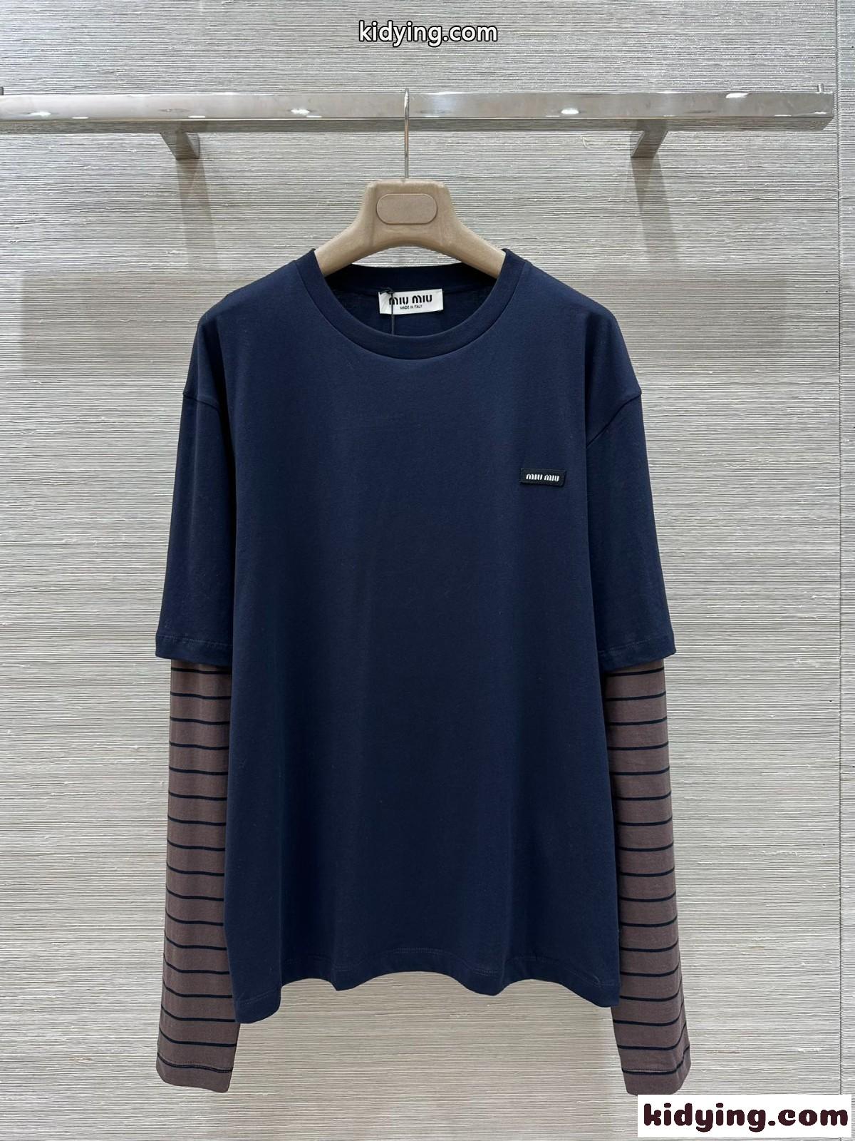 お洒落 カジュアル レイヤード風 長袖Tシャツ ミュウミュウ Tシャツ コピー-0