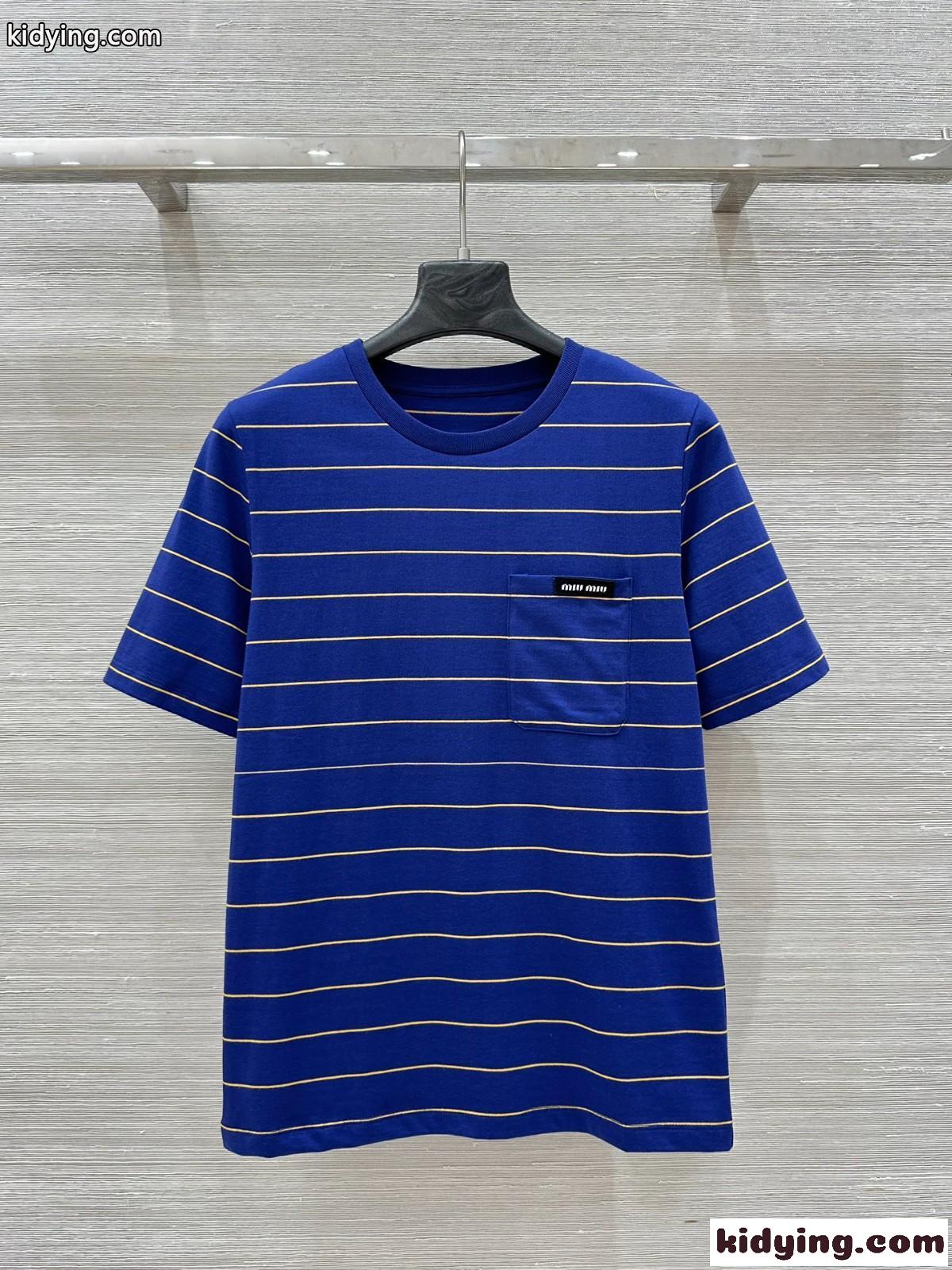 カジュアル 人気 ボーダー柄 半袖Tシャツ ミュウミュウ Tシャツ コピー 合わせやすい-2